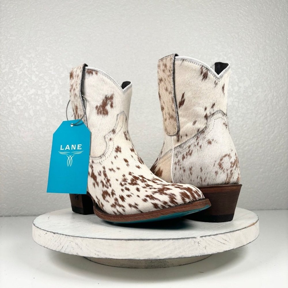 Lane Clemence Cowhide Ankle Boots in White and Brown